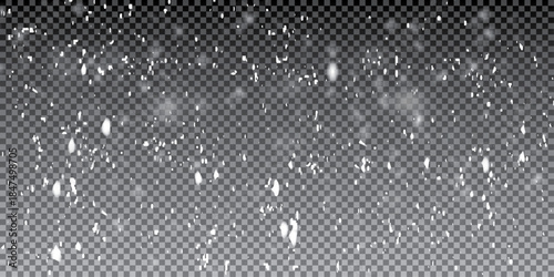 Snowflakes on a transparent background. Snow flakes, snow background. Heavy snowfall, snowflakes in different shapes 