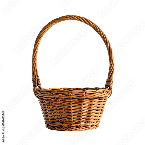 High-Quality Empty Brown Wicker Basket PNG Asset, Isolated on White Background for Transparent Digital Design, Seasonal Graphics, and Craft Projects