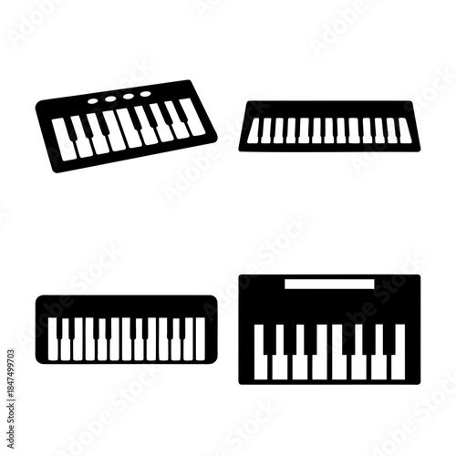 Musical keyboard instrument silhouettes set, electronic piano