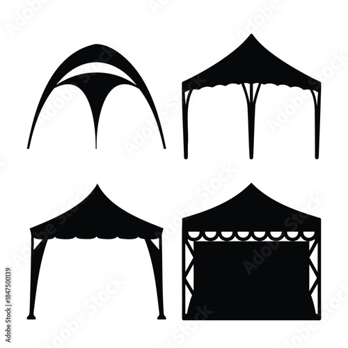 Set of diverse outdoor event tents and canopy silhouettes