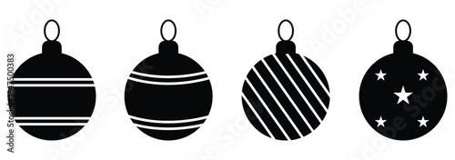 Decorative Christmas baubles set featuring festive symbols, stars, and snowflakes for winter design use