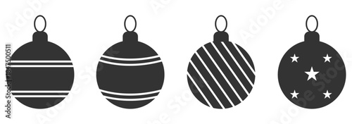 Set of Christmas hanging balls and ornaments holiday decoration vector illustration, Set of simple christmas balls isolated on white background.