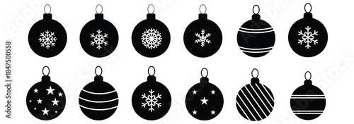 Set of Christmas hanging balls and ornaments holiday decoration vector illustration, Set of simple christmas balls isolated on white background.