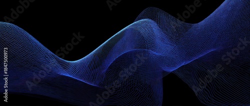 Abstract flowing blue lines on black background graphic design element