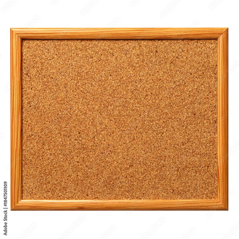 Fototapeta premium Empty cork board with a light wood frame for notes messages and announcements isolated on transparent background