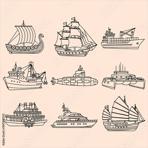 Various boats and ships sailing on the water