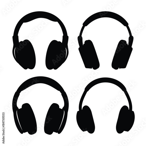 Four distinct headphone silhouettes for audio visual designs