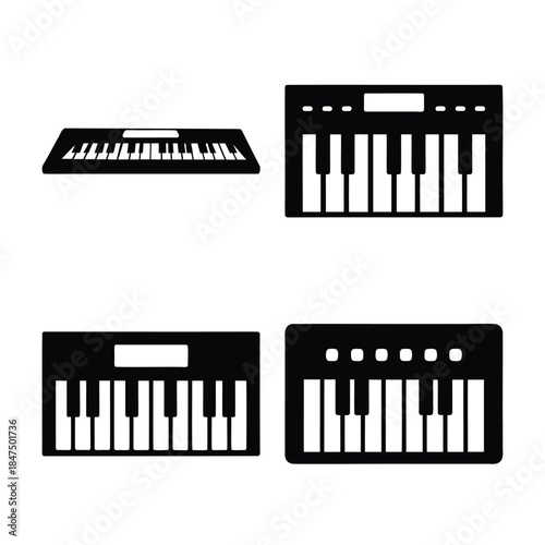 Four musical keyboard synthesizer vector instrument icons set