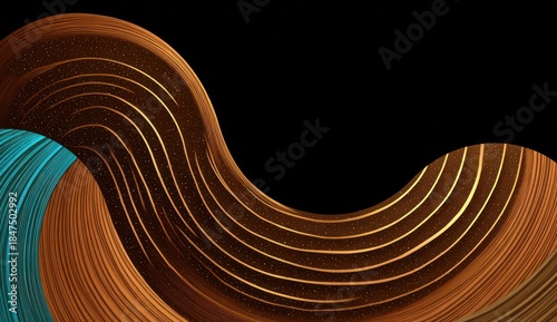 Abstract flowing design with wave like forms and gradient colors on black background