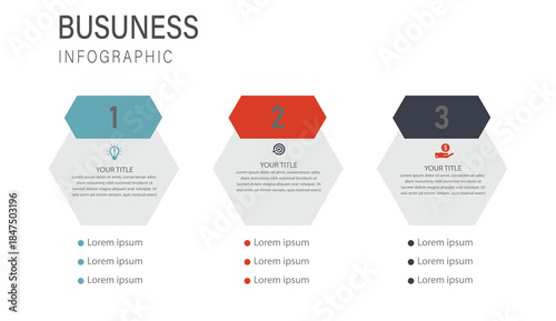 3 Step Modern Business Infographic Template for Corporate Strategy Process Presentation and Marketing Workflow Design