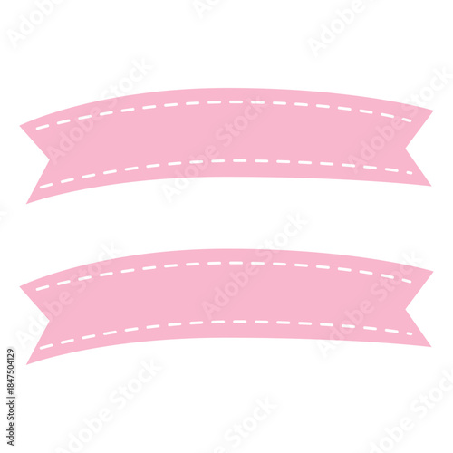 Double ribbon banner in pink with dashed edges ideal for headers, social media, and cheerful pastel content.