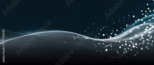 Abstract flowing lines and particles background in dark blue tones