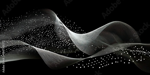 Abstract flowing lines graphic design with particles and dark background