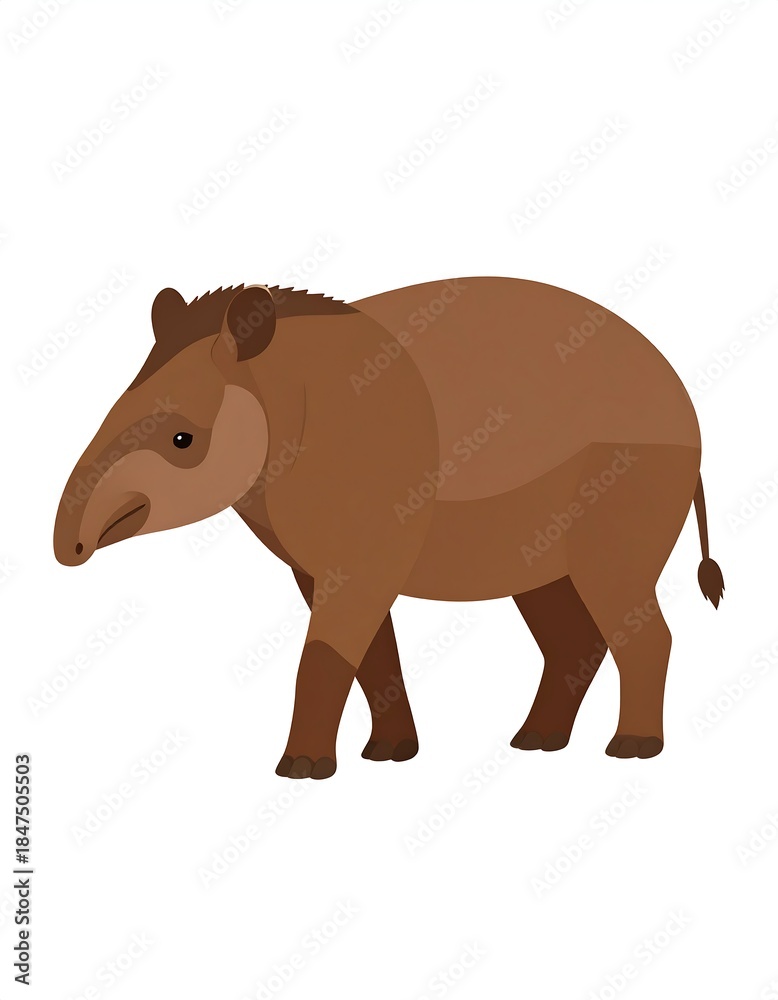 Fototapeta premium A cartoon brown tapir, full body view, set against a white backdrop