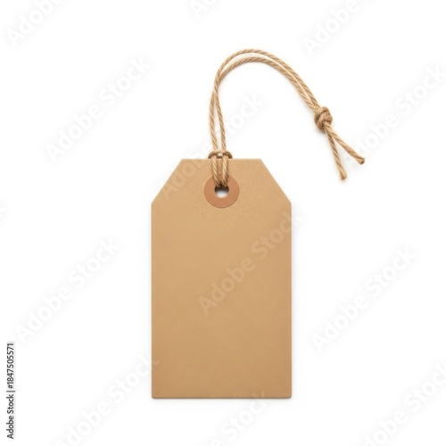 Brown kraft paper tag with string, isolated on white background