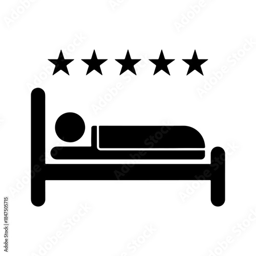 Sleeping person on bed icon, hotel accommodation rest symbol vector.