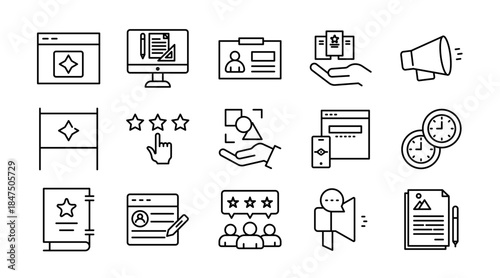 Branding Line Icon Set. Logo, identity, brand strategy, typography, color palette, marketing, design, creative, business, advertising, agency, icons, vector illustration. Pixel-perfect stroke