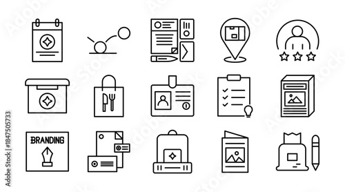 Branding Line Icon Set. Logo, identity, brand strategy, typography, color palette, marketing, design, creative, business, advertising, agency, icons, vector illustration. Pixel-perfect stroke