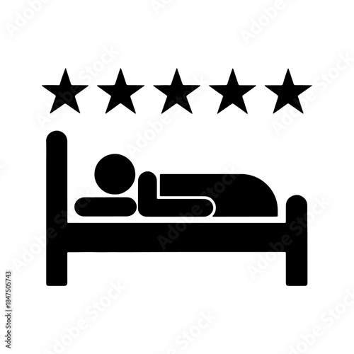 Sleeping person on bed icon, hotel accommodation rest symbol vector.