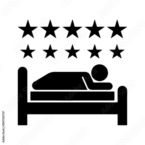 Sleeping person on bed icon, hotel accommodation rest symbol vector.