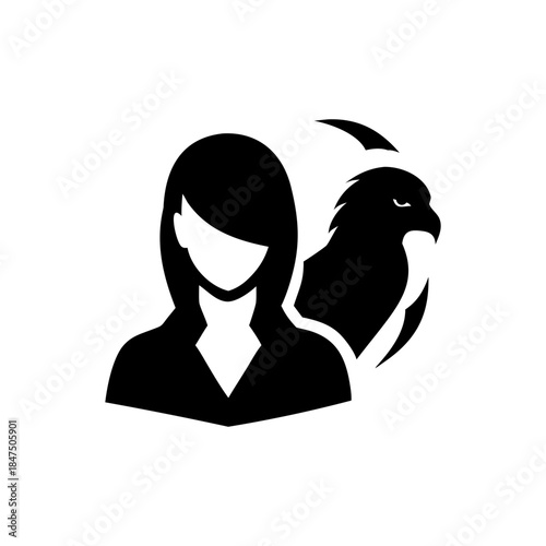 Female portrait paired with falcon mascot expressing focus ambition and strategy On white Background Vector illustration