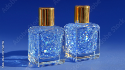 Wallpaper Mural Elegant Perfume Essence: Two exquisite perfume bottles stand, their gleaming gold caps and transparent bodies exuding luxury. Torontodigital.ca