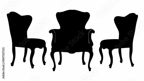 Collection of antique chair silhouettes, vintage furniture icons for design, vector illustration.
