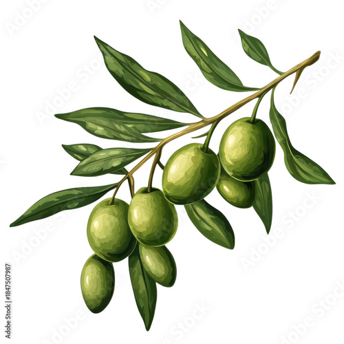 Wallpaper Mural Several green olives are attached to a branch with green leaves under bright sunlight Torontodigital.ca