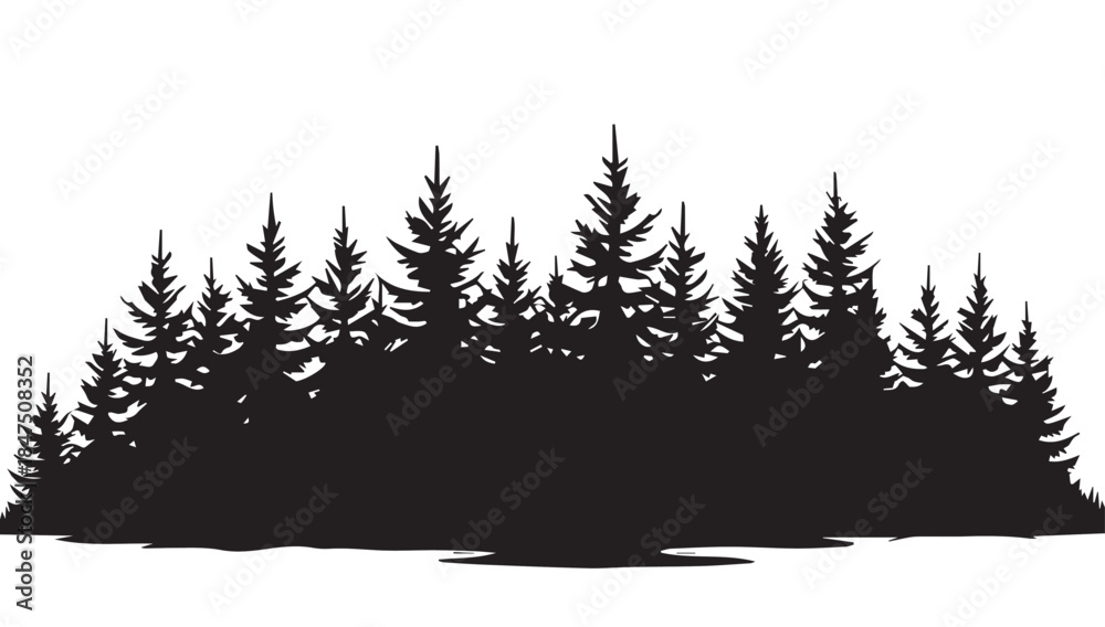 Obraz premium landscape with black silhouettes of trees and hills, trees silhouettes set. Black pine woods