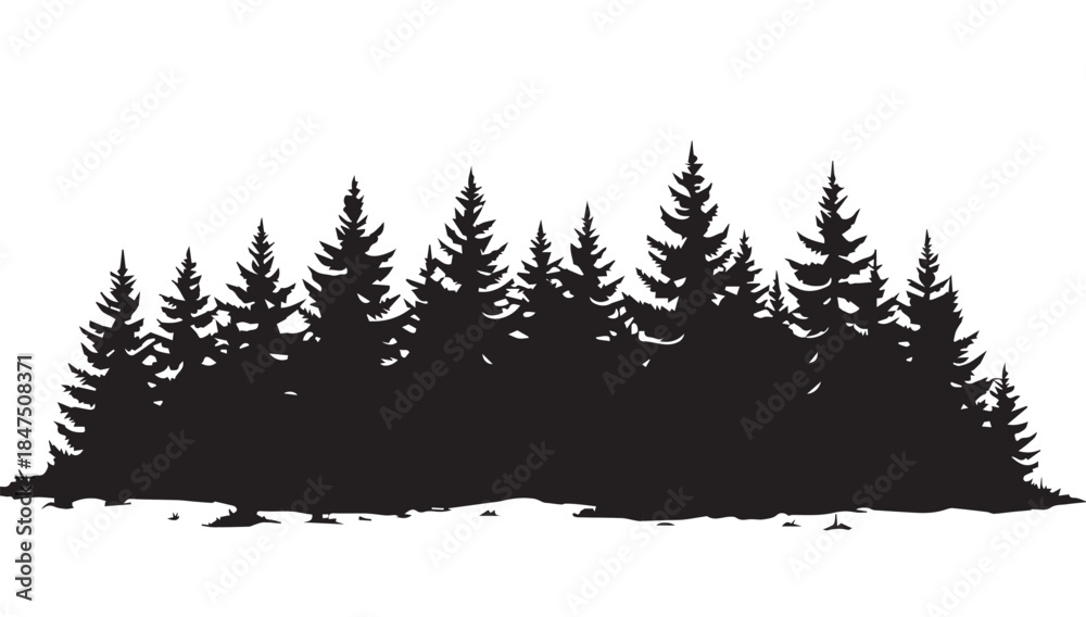 Obraz premium landscape with black silhouettes of trees and hills, trees silhouettes set. Black pine woods 
