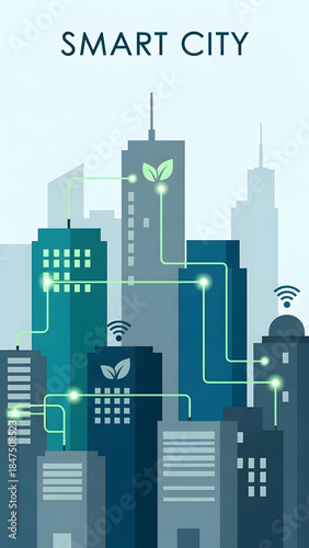 Smart City Concept with Connected Buildings.