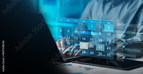 managing 2026 schedules and business calendars, business planning calendar concept, task schedule, work plan, goals, appointment reminder highlight, Business people plan and manage schedules