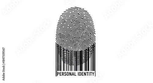 A fingerprint is combined with a barcode representing personal identity.