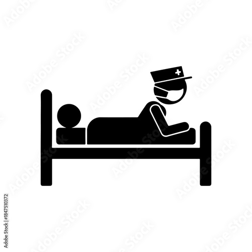 Sleep icon of person lying on bed, night rest vector illustration.