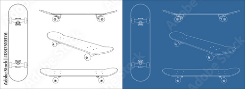 Skateboard Deck Technical Drawing Top and Side View
