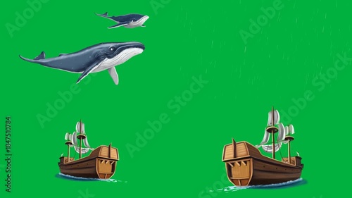 Sunken treasure 2d animated cartoon animation barrels on green screen chromakey background for pirate or adventure themes.