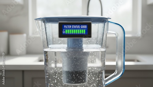 Smart Water Filter Pitcher with Digital Filter Status Indicator.