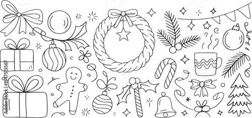 Merry Christmas Doodle Icons Horizontal Holiday Banner 4