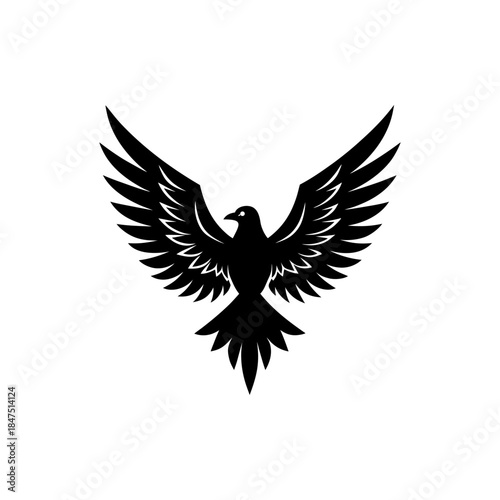 Eagle silhouette with sharp wings representing freedom and vision On white Background Vector illustration