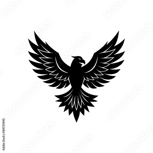 Powerful eagle silhouette with sharp wings for visionary leadership On white Background Vector illustration