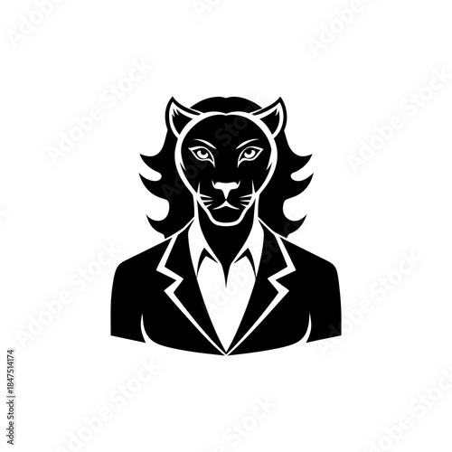 Female Business Leader Portrait Integrated with Lioness Mascot Strength On white Background Vector illustration