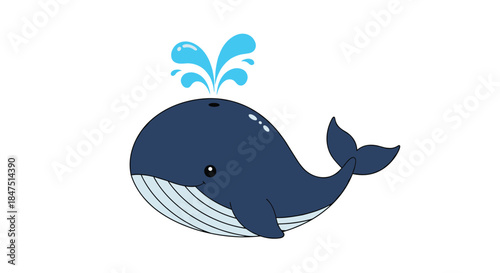 Cute Cartoon Whale Spouting Water Isolated on White Background.