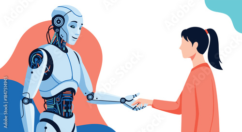 Human and Robot Handshake Symbolizing AI Collaboration and Future Technology.
