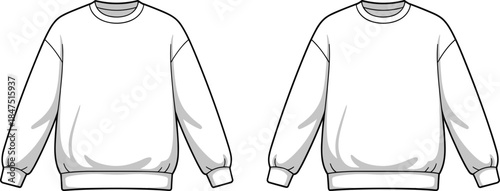 Crewneck sweatshirt front view, fashion mockup, garment design, long sleeve, ribbed cuffs, apparel template, soft fabric, vector illustration