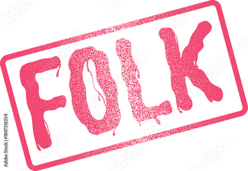 Bold pink folk text stamp mark featuring a rough grunge aesthetic on clean background