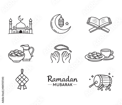 Holy Month of Ramadan Islamic Culture and Fasting Tradition Icons
