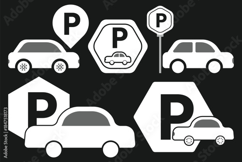 Car parking icon vector graphic. Automobile park symbol sign. Vehicle transport illustration for parking lot, zone, or area. Road sign for traffic and transportation.