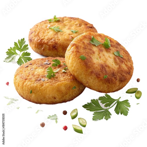 Aloo Tikki Isolated on Transparent Background,Indian Potato Patty PNG Cutout