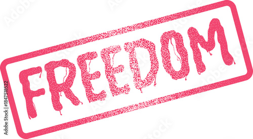 Dynamic pink freedom word stamp featuring textured grunge style on a bright white surface