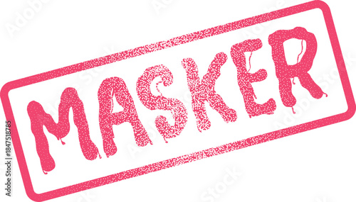 Red Masker Grungy Rubber Stamp Effect with Textured Text for Public Health Directives